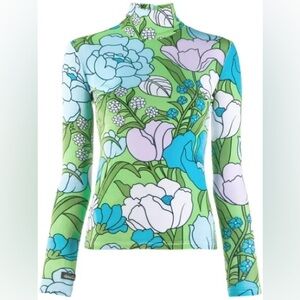 RICHARD QUINN FLORAL VELVET TURTLENECK TOP IN BLUE WITH GLOVES ****